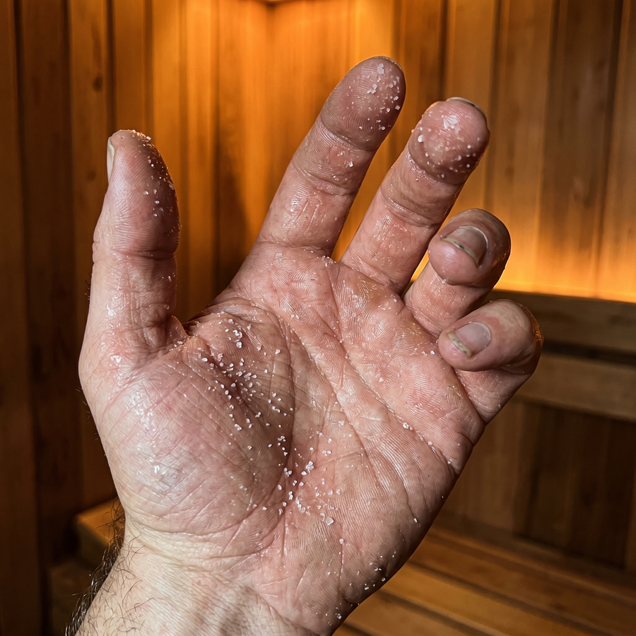 Salt residue from one sauna session